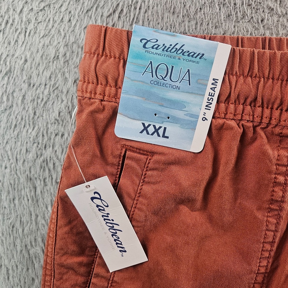 NWT Caribbean Roundtree & Yorke Shorts Men XXL Elastic Waist Dark Brick Orange